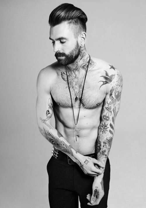 Attractive Man Left Sleeve Black And White Tattoo